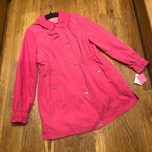 KATE SPADE Pink with Gold Accent Drawcord Ruffle Sleeve Anorak Detachable Hood